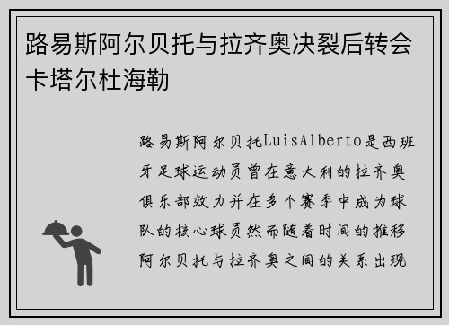 路易斯阿尔贝托与拉齐奥决裂后转会卡塔尔杜海勒